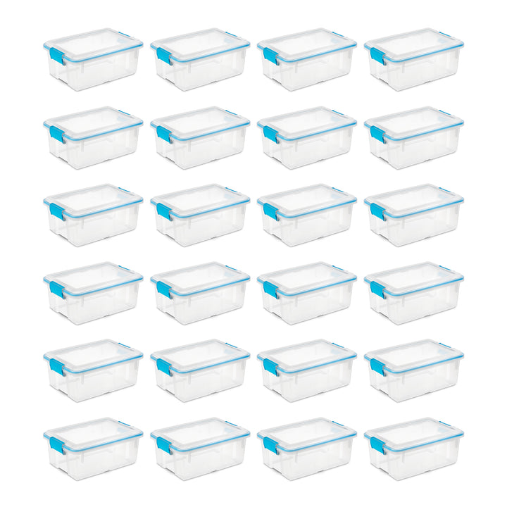 Sterilite 12 Qt Plastic Storage Bin Container Clear Gasket Sealed Box, (24 Pack)