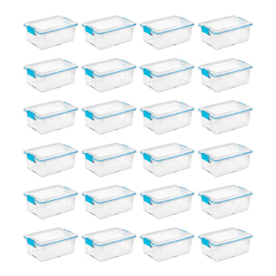 Sterilite 12 Qt Plastic Storage Bin Container Clear Gasket Sealed Box, (24 Pack)