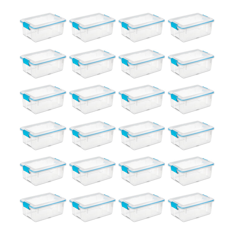 Sterilite 12 Qt Plastic Storage Bin Container Clear Gasket Sealed Box, (24 Pack)