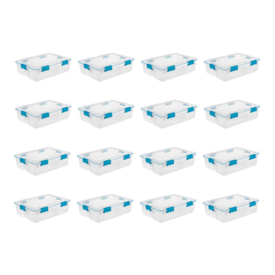 Sterilite 37 Qt Clear Plastic Home Storage Tote Bin with Secure Lids, (16 Pack)