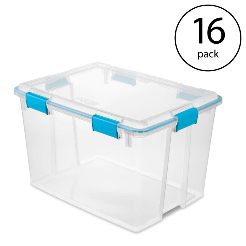 Sterilite 80-Qt Clear Plastic Stackable Storage Bin w/ Gasket Latch Lid, 16 Pack