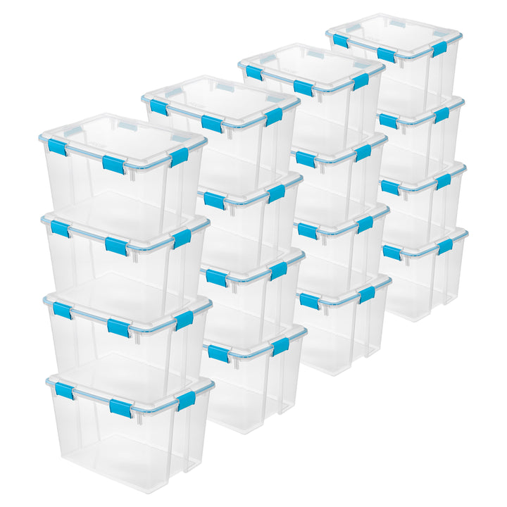 Sterilite 80-Qt Clear Plastic Stackable Storage Bin w/ Gasket Latch Lid, 16 Pack