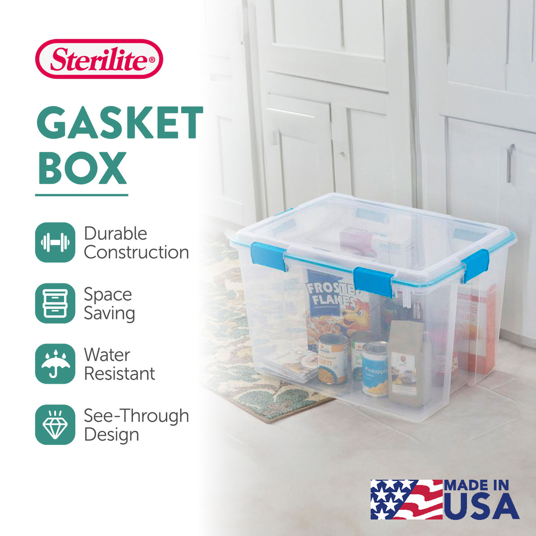 Sterilite 80-Qt Clear Plastic Stackable Storage Bin w/ Gasket Latch Lid, 16 Pack