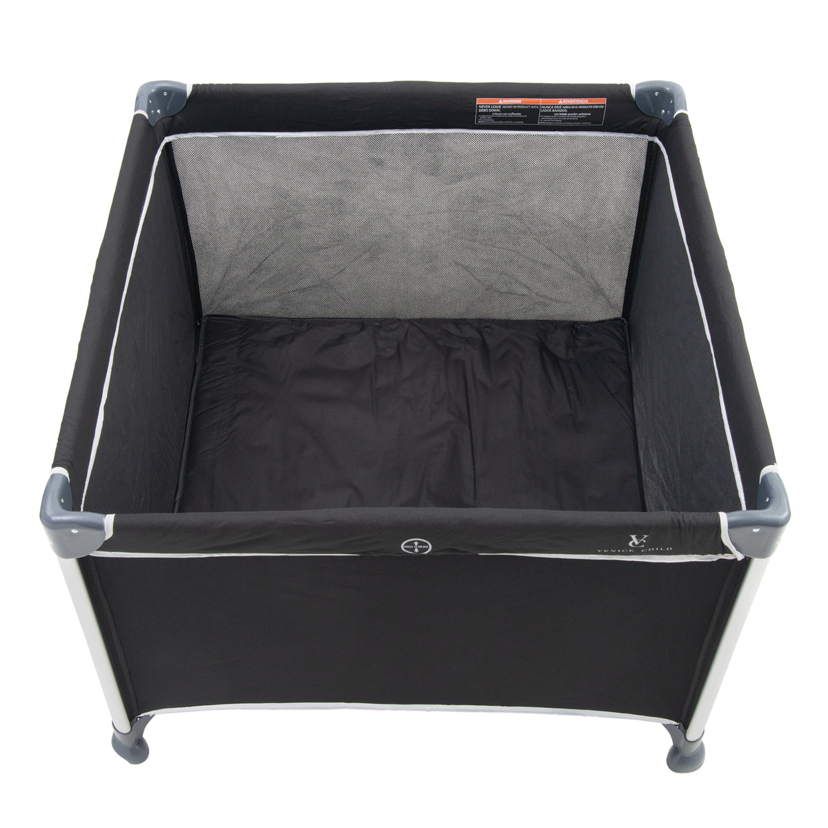 Venice Child Daydreamer 40 x 40 In Playpen Playard w/ Included Carry Bag, Black - VMInnovations