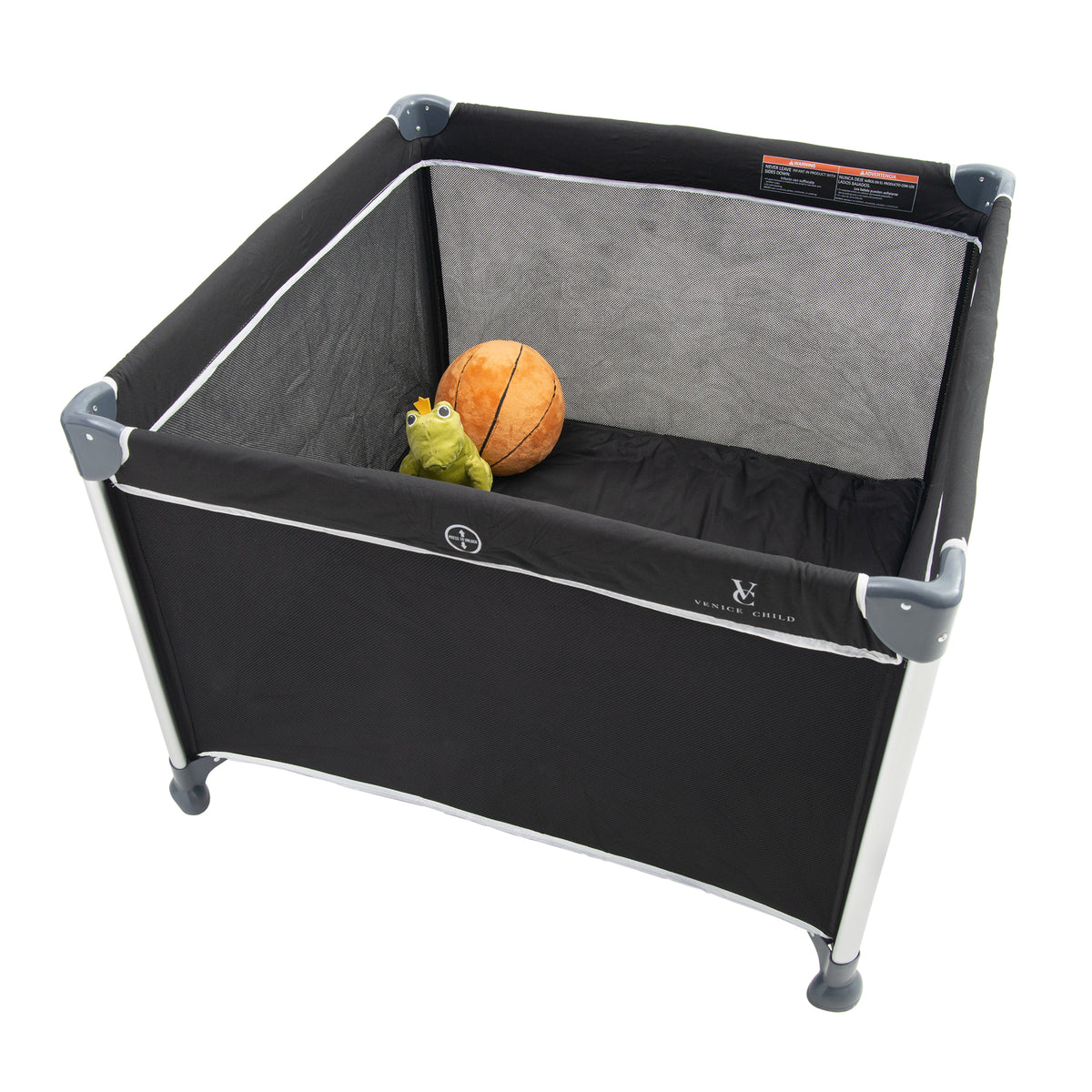 Venice Child Daydreamer 40 x 40 In Playpen Playard w/ Included Carry Bag, Black - VMInnovations