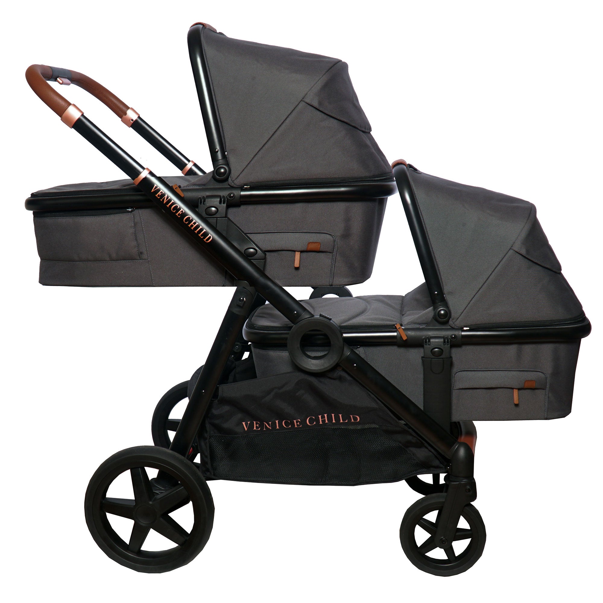 Venice Child Stroller Stand Alone Bassinet w/Sunshade, Eclipse Black (Open Box) - VMInnovations