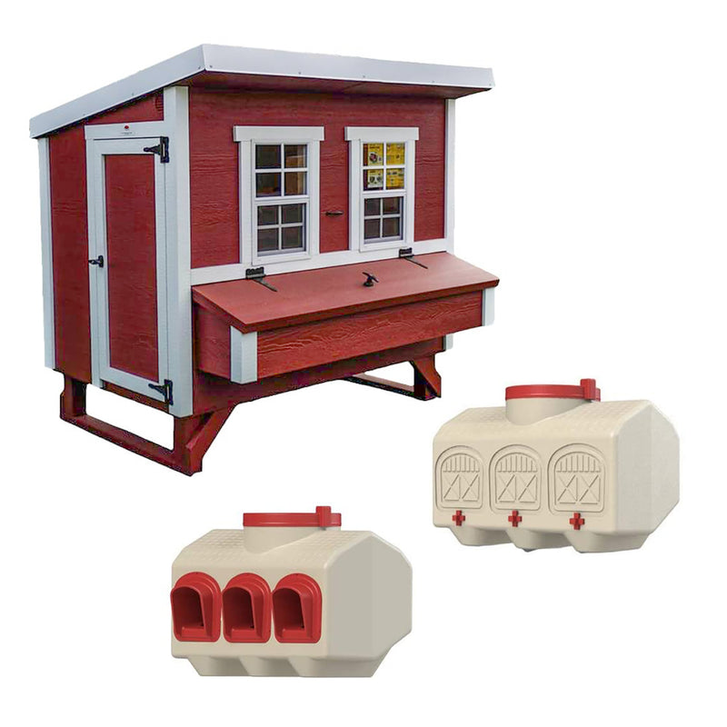 OverEZ Wooden Poultry Hen Chicken Coop w/ Feeders and Automatic Water Dispenser