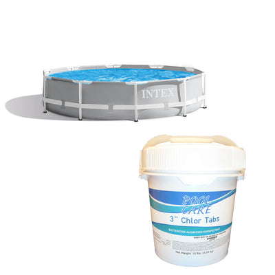 Intex 10ft x 30in Prism Above Ground Pool + Pool Care Chlorine Tablets, 10 Lbs