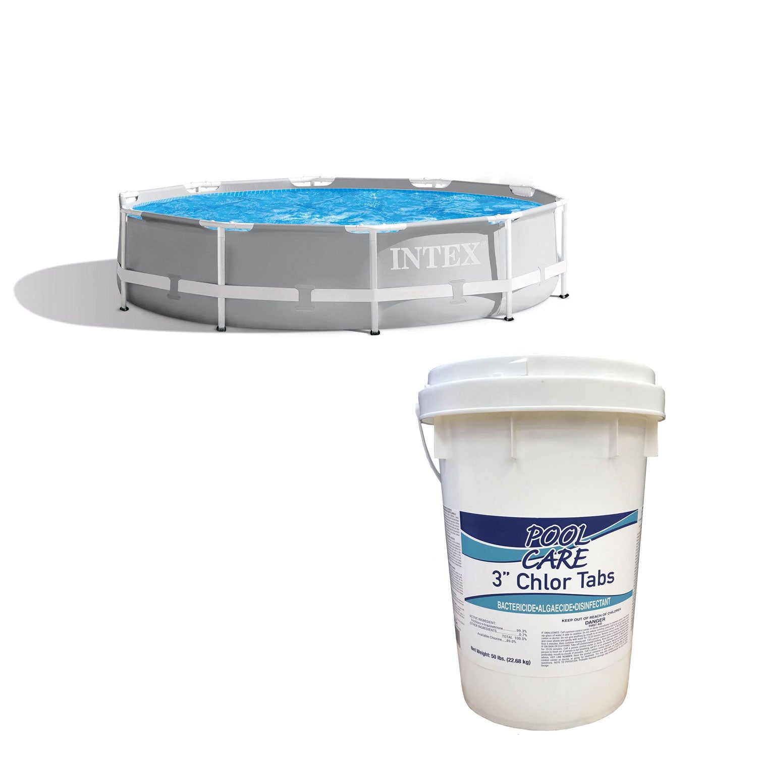 Intex 10ft x 30in Prism Above Ground Pool and Pool Care Chlorine Tablets, 50 Lbs