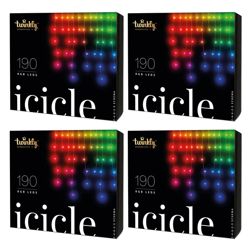 Twinkly Icicle App-Controlled Smart LED Christmas Lights 190 Multicolor (4 Pack)