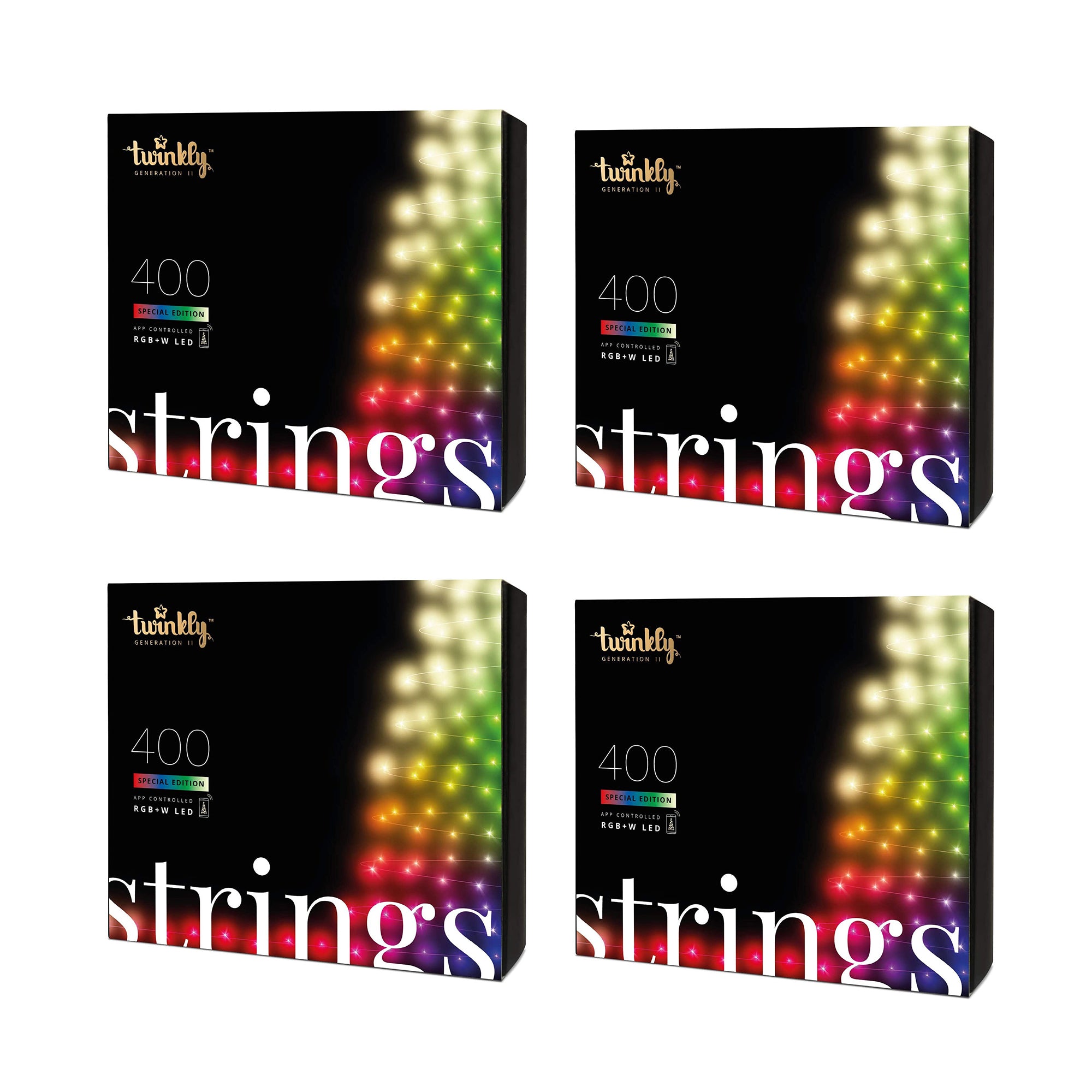 Twinkly Strings App-Controlled Smart LED Christmas Lights 400 RGB+White (4 Pack)