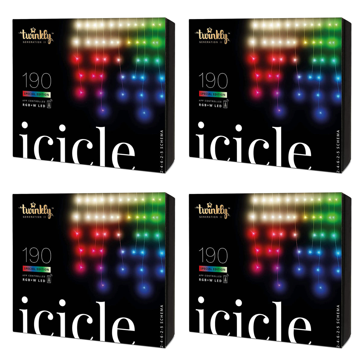 Twinkly Icicle App-Controlled Smart LED Christmas Lights 190 RGB+W (4 Pack)
