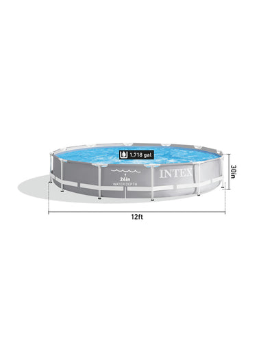 Intex 12ft x 30in Prism Metal Frame Above Ground Round Swimming Pool & Canopy