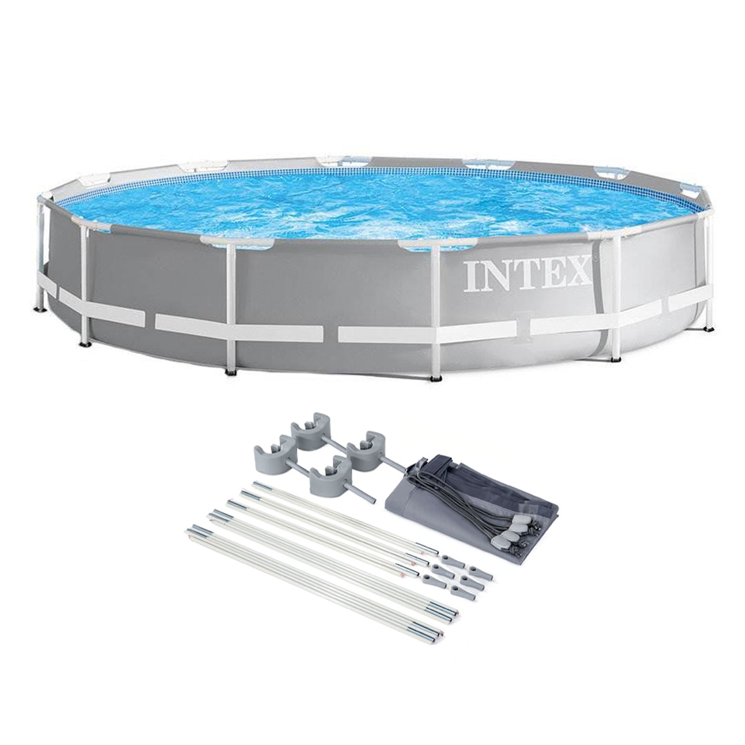 Intex 12ft x 30in Prism Metal Frame Above Ground Round Swimming Pool & Canopy