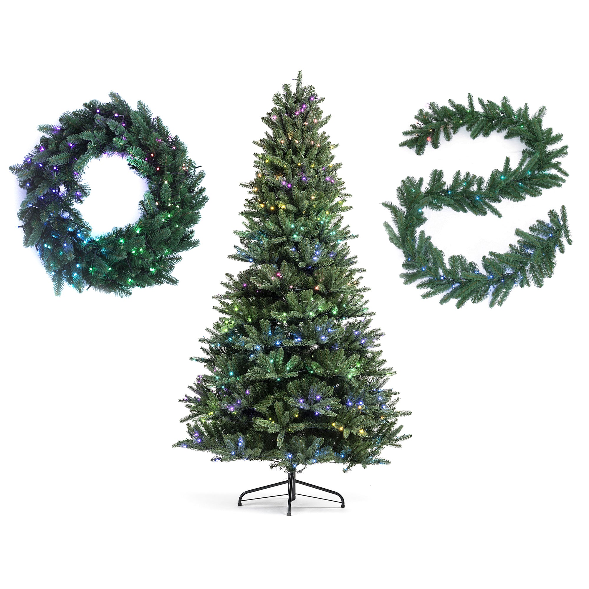 Twinkly Pre Lit 7.5 Ft Artificial Christmas Tree, 24 In Wreath, and 9 Ft Garland