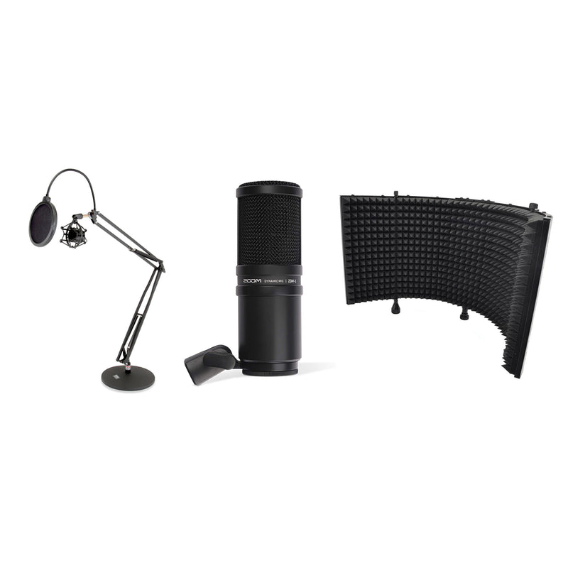 Zoom ZDM-1 Dynamic Microphone w/ Pyle Isolation Shield & Desktop Stand Bundle