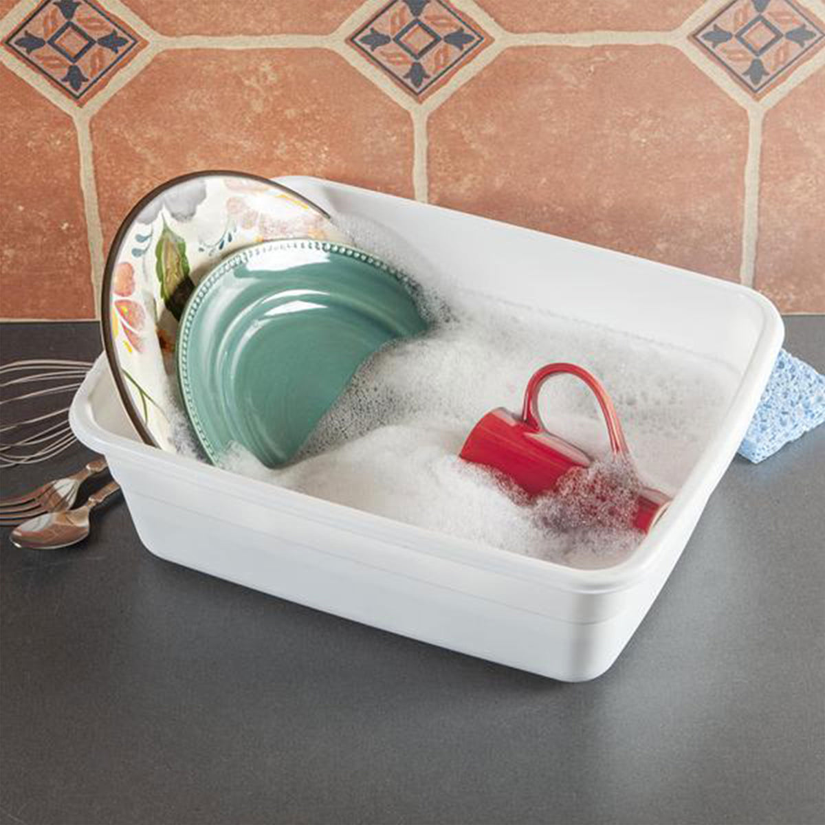 Sterilite Small Portable Rectangle Plastic 8 Quart Kitchen Dish Pan Basin, White