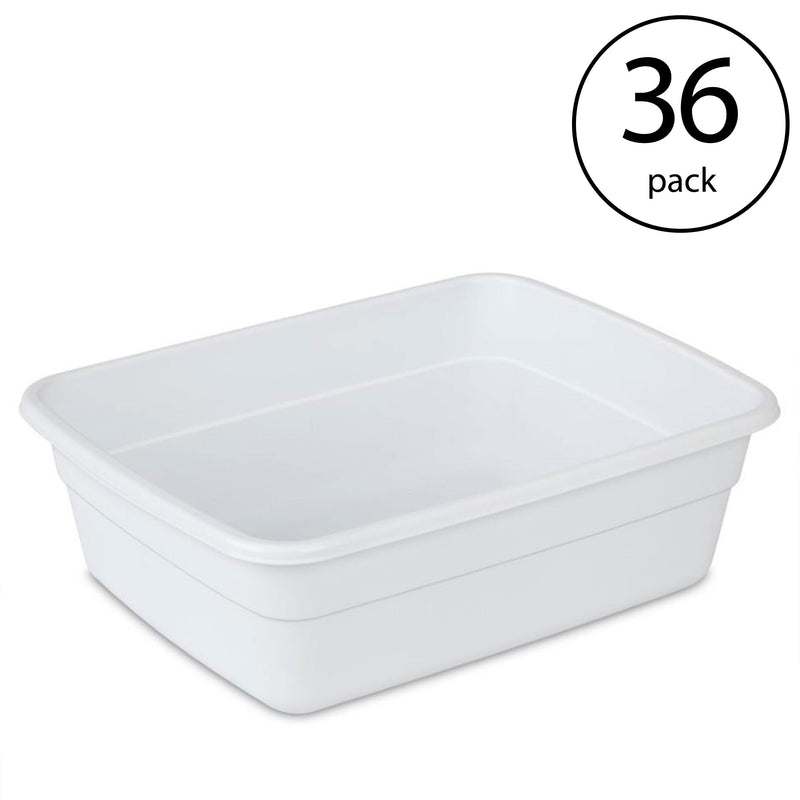 Sterilite Small Portable Rectangle Plastic 8 Qt Dish Pan Basin, White (36 Pack)