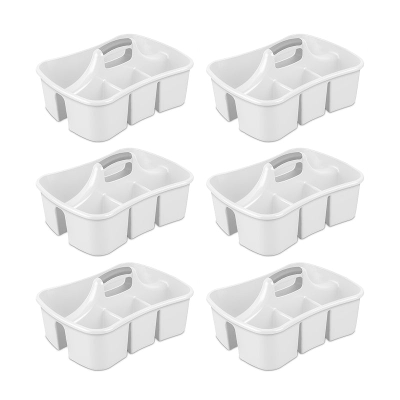 Sterilite Divided Storage Ultra Caddy w/4 Compartments & Handles, White (6 Pack)