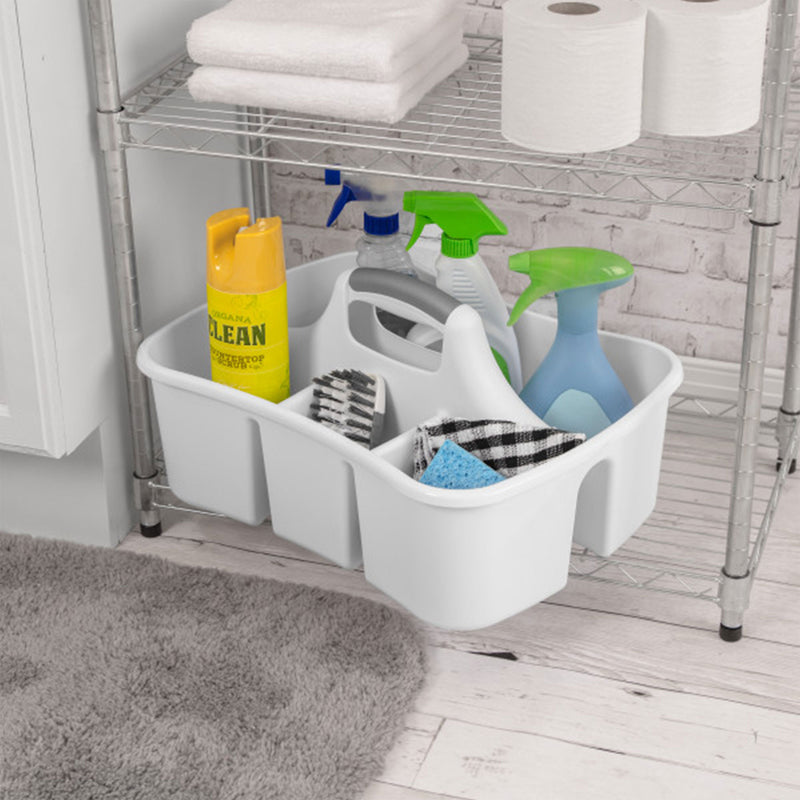 Sterilite Divided Storage Ultra Caddy w/4 Compartments & Handles, White (6 Pack)