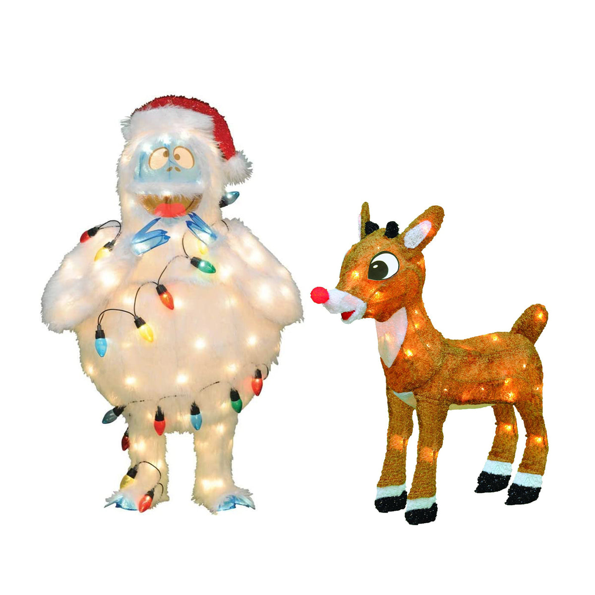 ProductWorks 32 Inch PreLit Snowman & 18 Inch Rudolph Christmas Yard Decorations