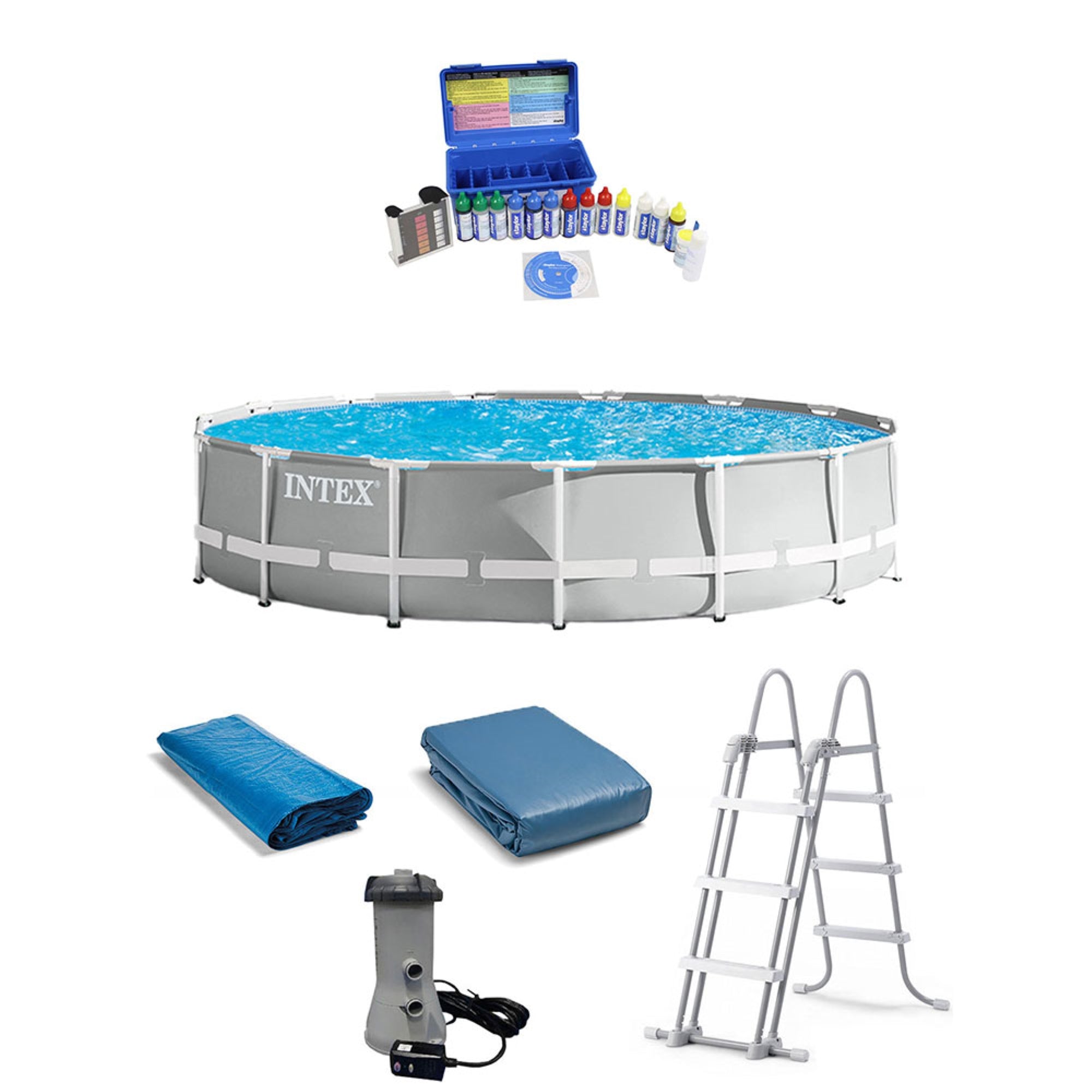 Intex 15 Foot Prism Frame Above Ground Pool w/ Taylor Pool Water Test Kit - VMInnovations