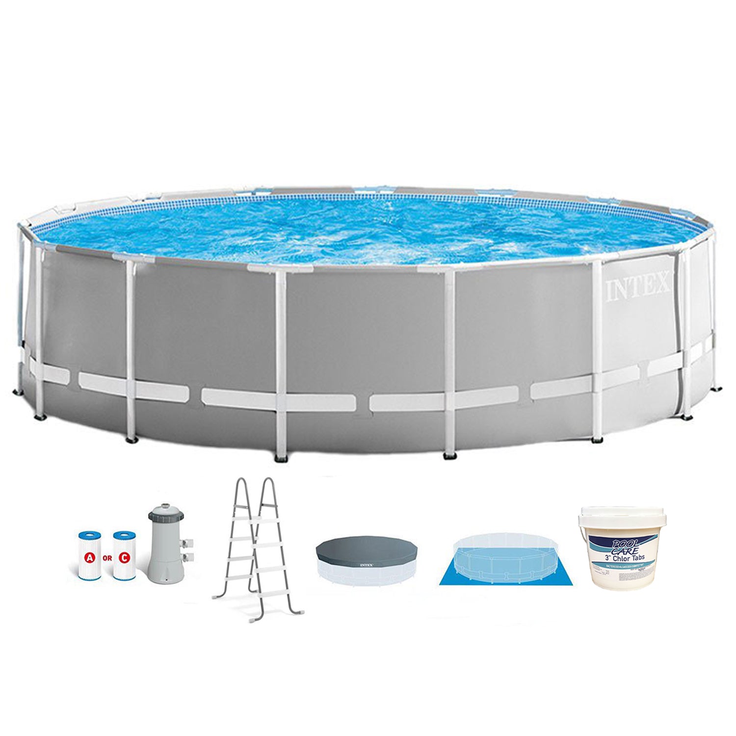 Intex 15ft x 48in Prism Above Ground Swimming Pool Set w/ Pump & Chlorine Tabs