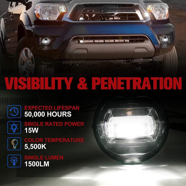 Fieryred LED Fog Light, Compatible w/ Tacoma, Tundra, & Solara, Bumper Placement