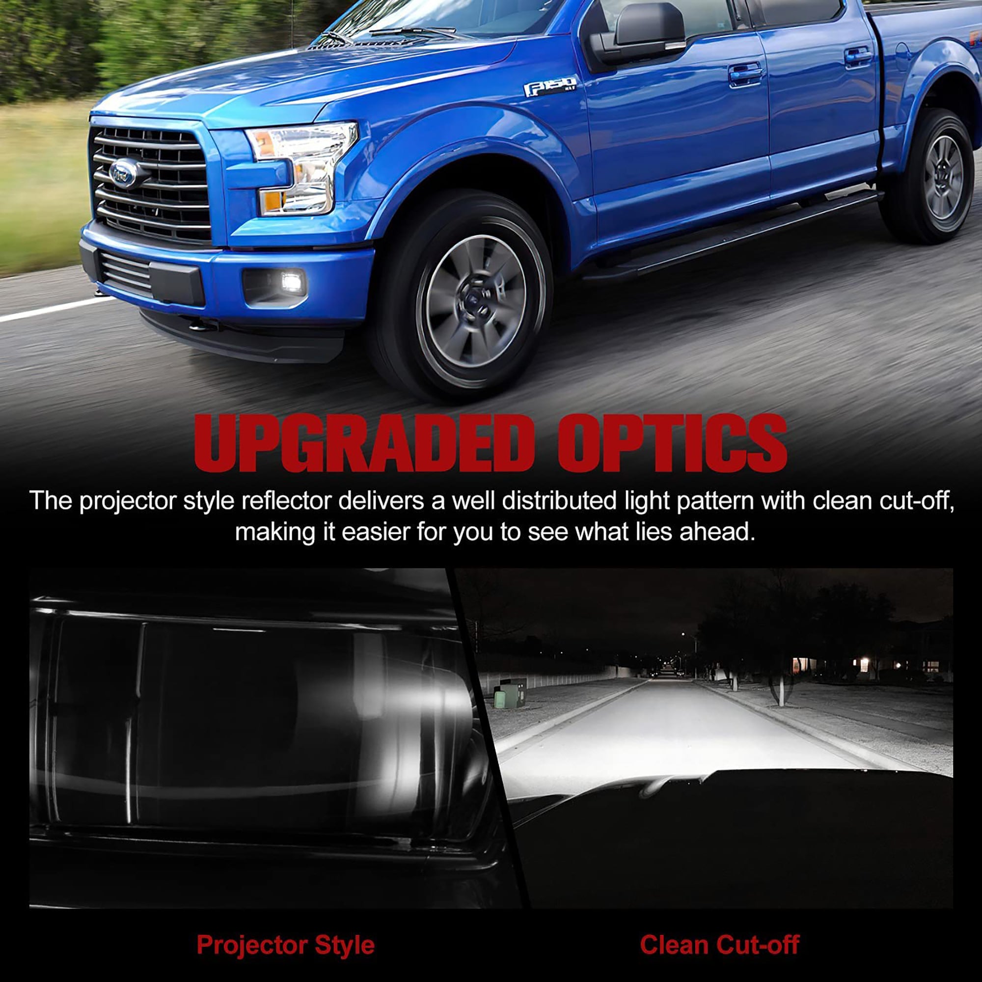 Fieryred LED Fog Light, Compatible with 2015-2019 F150, Bumper Placement, Black - VMInnovations