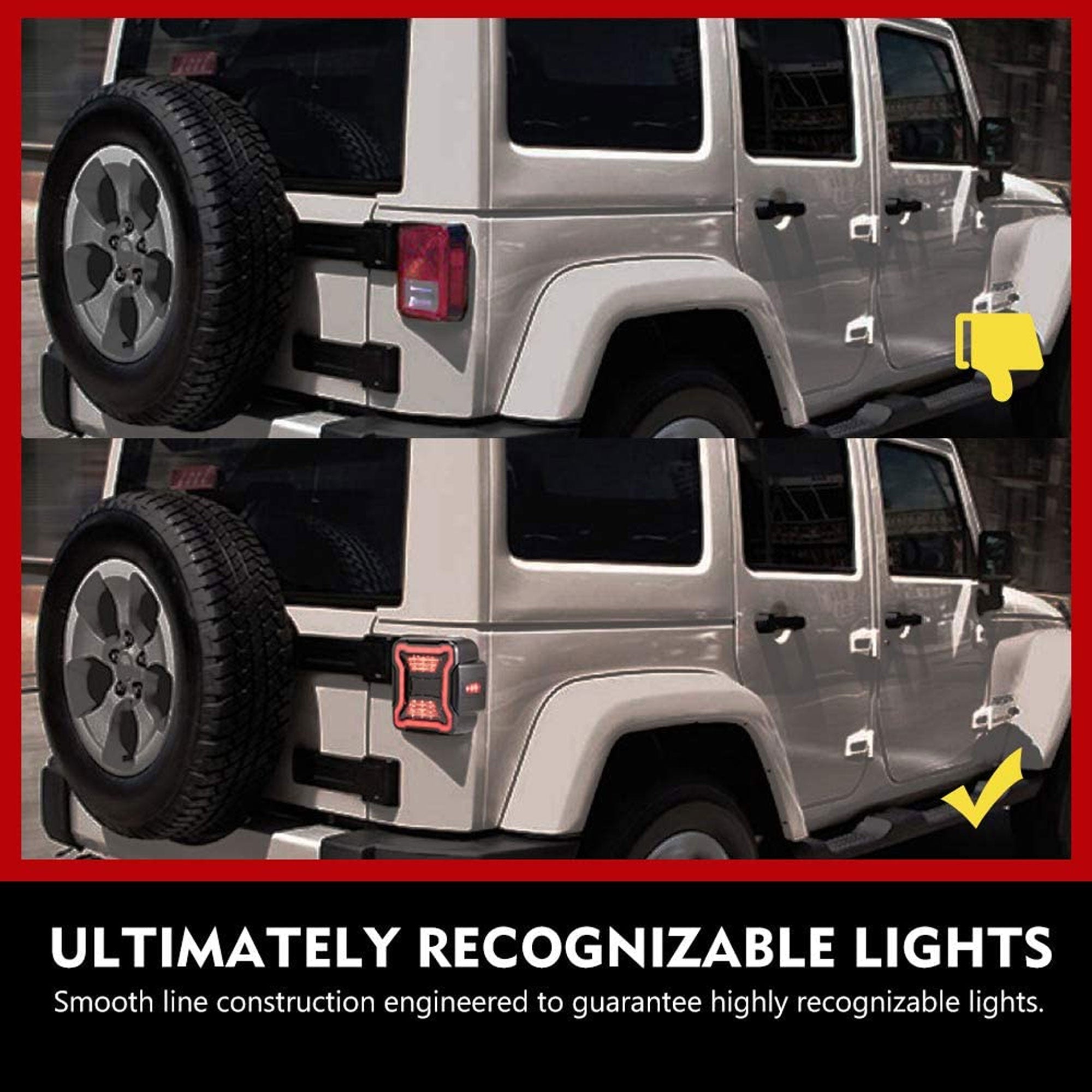 FieryRed LED Brake Running Tail Lights for Jeep Wrangler (2 Pack) (For Parts)