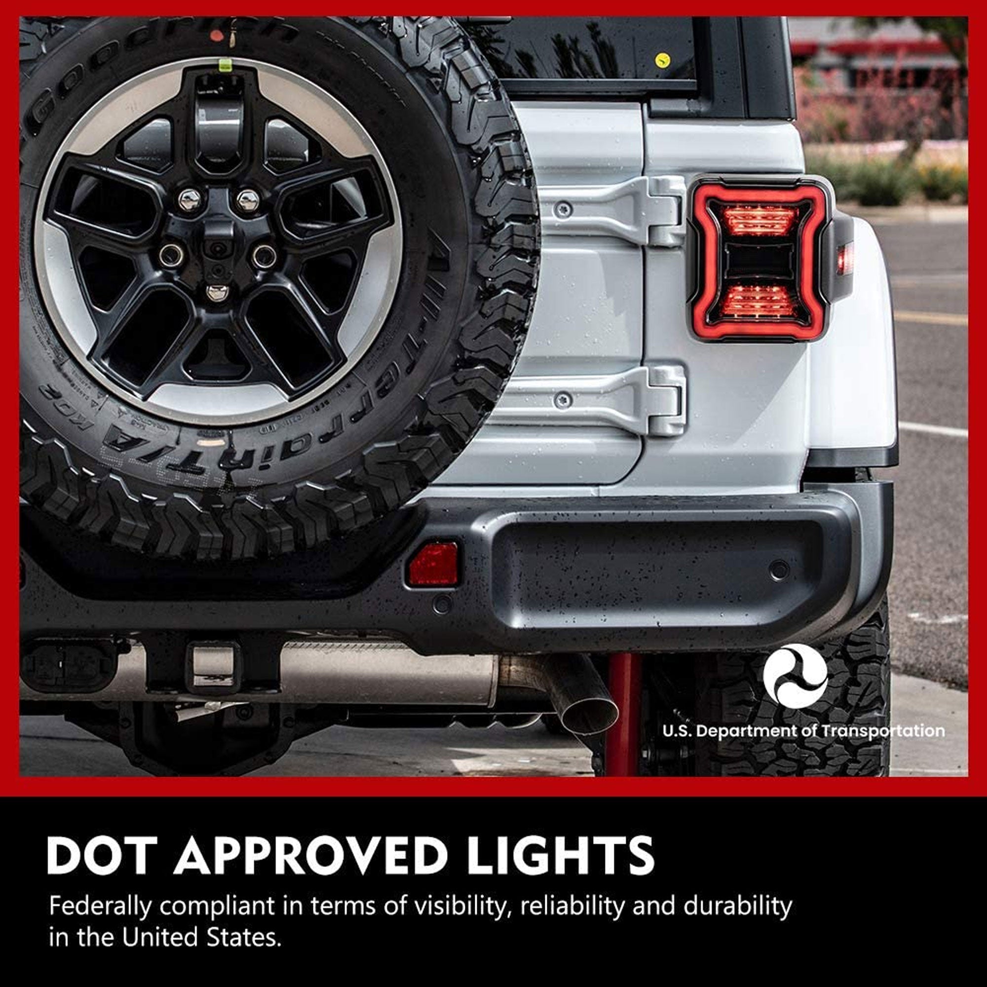 FieryRed LED Brake Running Tail Lights for Jeep Wrangler (2 Pack) (For Parts)