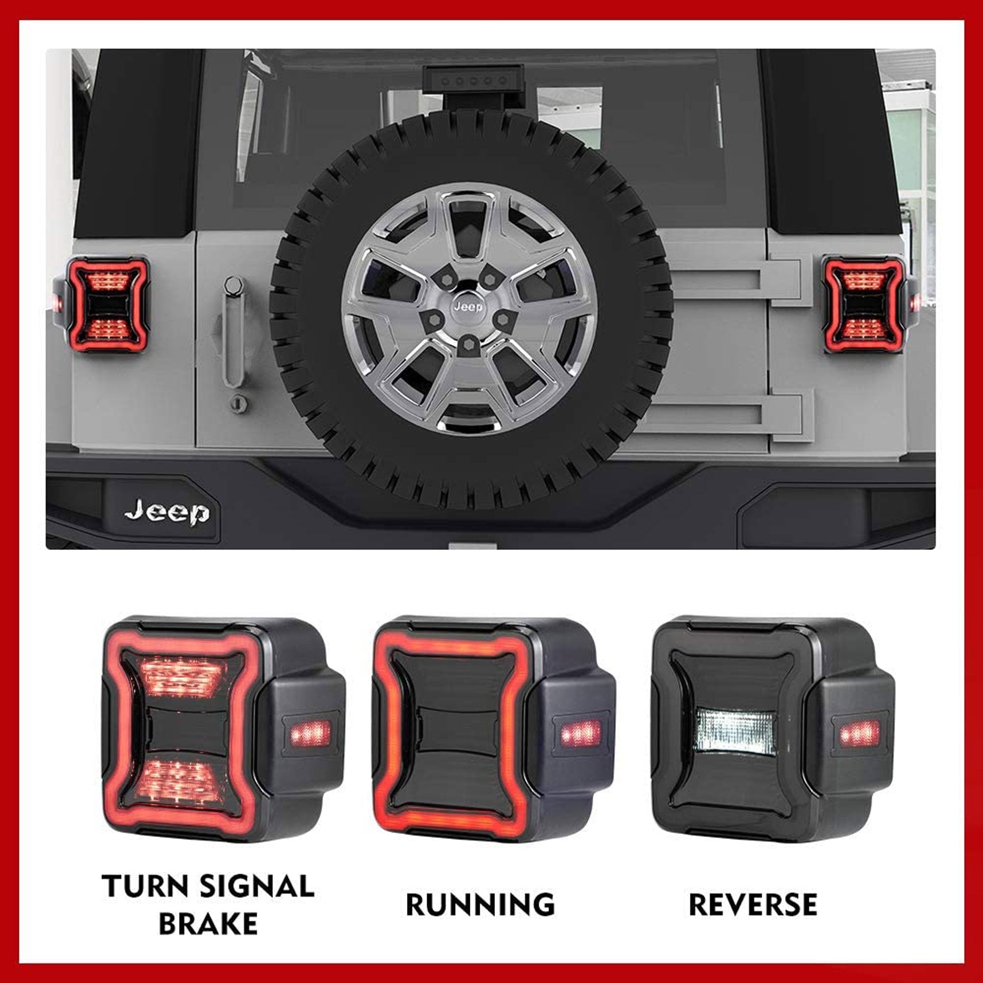 FieryRed LED Brake Running Tail Lights for Jeep Wrangler (2 Pack) (For Parts)