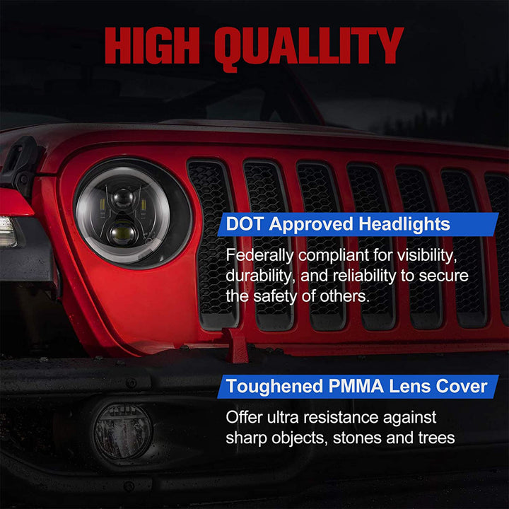 Fieryred 9" LED Halo Angel Eyes Headlights, Compatible w/ Wrangler JL 2018-2021