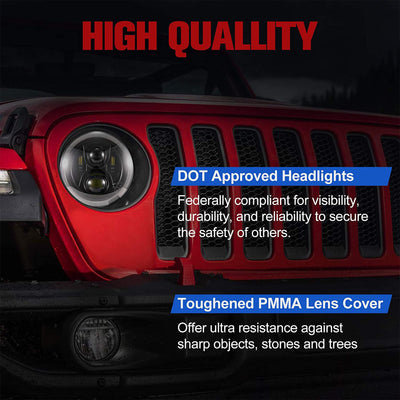 Fieryred 9" LED Halo Angel Eyes Headlights for Wrangler JL 2018-2021 (Open Box) - VMInnovations