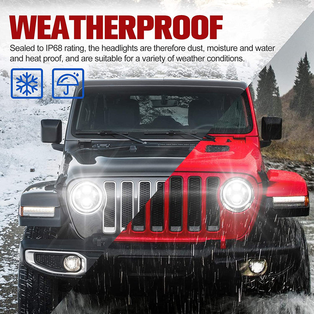 Fieryred 9" LED Halo Angel Eyes Headlights for Wrangler JL 2018-2021 (Open Box)