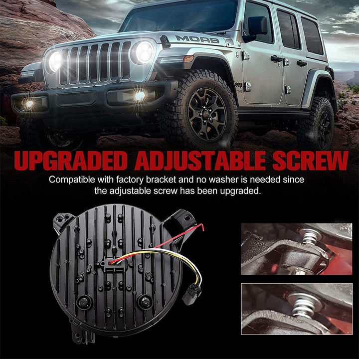 Fieryred 9" LED Halo Angel Eyes Headlights for Wrangler JL 2018-2021 (Open Box)