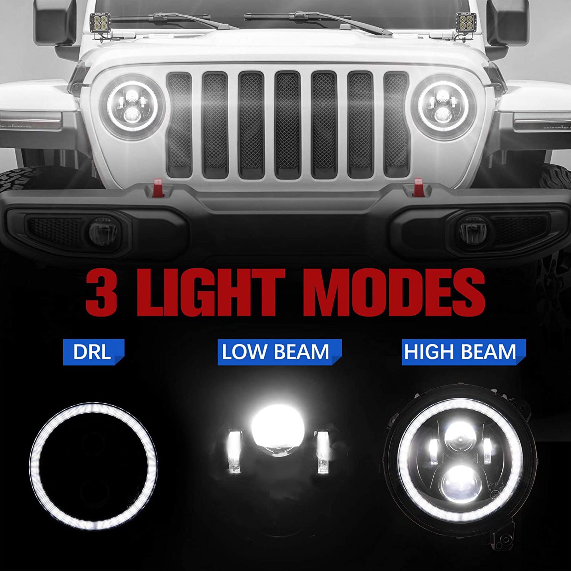 Fieryred 9" LED Halo Angel Eyes Headlights for Wrangler JL 2018-2021 (Open Box) - VMInnovations