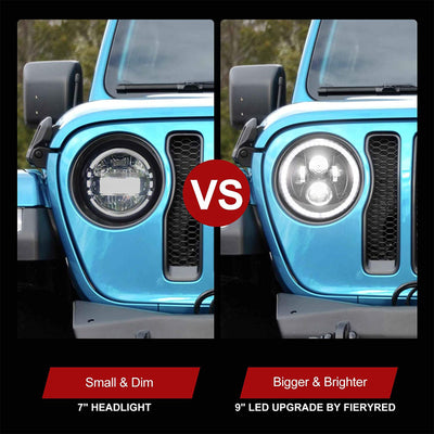 Fieryred 9" LED Halo Angel Eyes Headlights, Compatible w/ Wrangler JL 2018-2021 - VMInnovations