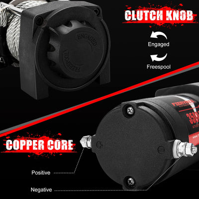 FieryRed 13000 Lb Load Capacity Electric Steel Cable Winch Kit for Truck and SUV