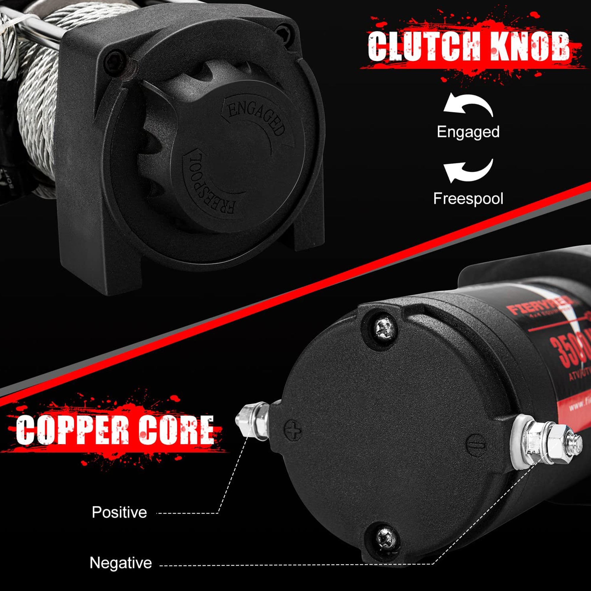 Fieryred 12 Volt 3,500 Pound Electric Steel Cable Winch Kit for UTV and ATV