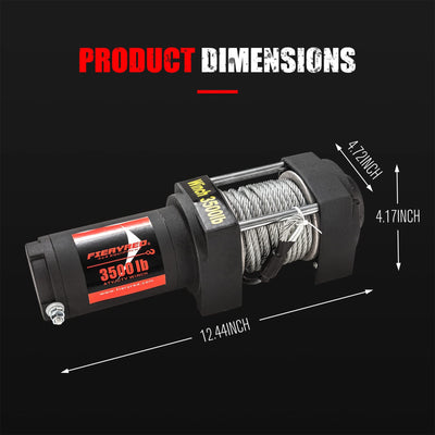 Fieryred 12 Volt 3,500 Pound Electric Steel Cable Winch Kit for UTV and ATV