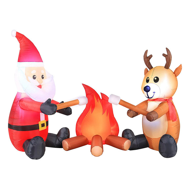 6 Ft Inflatable Campfire Santa and Reindeer Christmas Yard Decoration (Open Box)