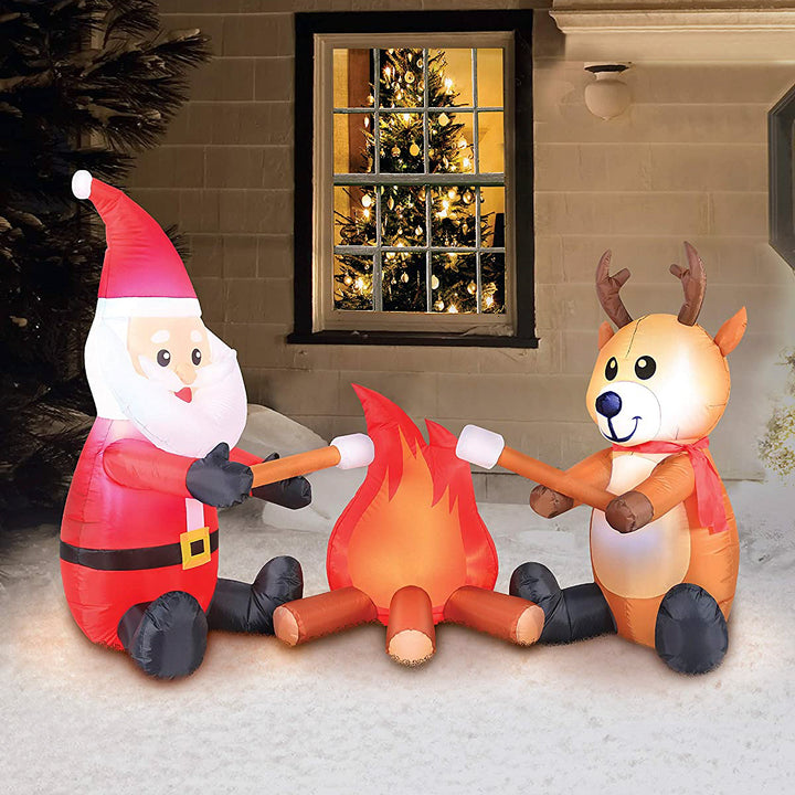 6 Ft Inflatable Campfire Santa and Reindeer Christmas Yard Decoration (Open Box)