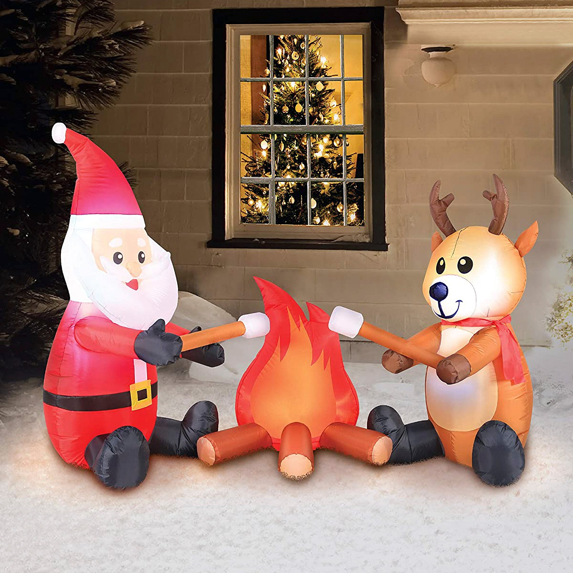 Occasions 6 Ft Campfire Santa and Reindeer Christmas Yard Decoration (Used) - VMInnovations