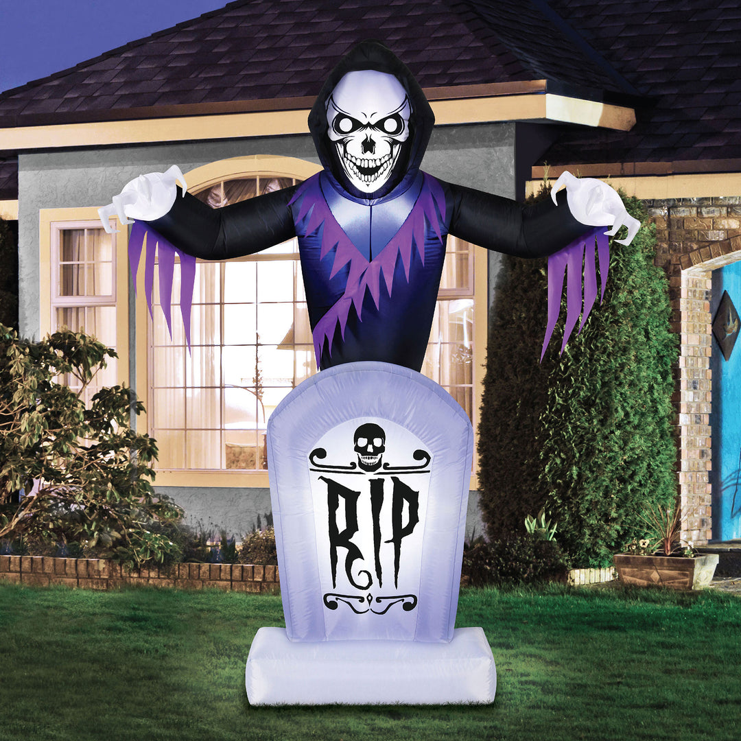 8 Ft LED Inflatable Halloween Grave and Grim Reaper Yard Decoration (Used)