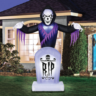 Occasions 8 Ft LED Inflatable Halloween Grave and Grim Reaper Yard Decoration