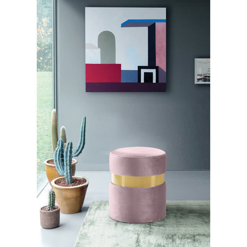 Meridian Furniture Hailey Collection Modern Contemporary Velvet Ottoman, Pink