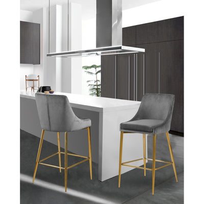Meridian Furniture Karina Contemporary Velvet Counter Stool, Grey (Set of 2)