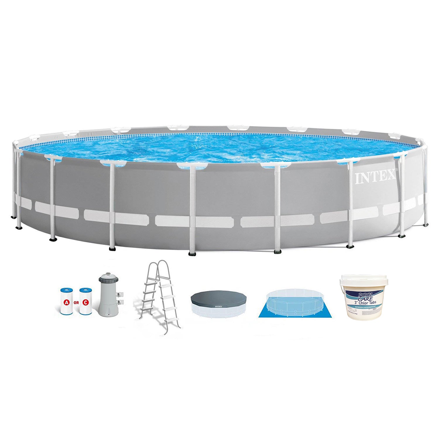 Intex 18ft x 48in Frame Above Ground Swimming Pool Set w/ Pump & Chlorine Tabs
