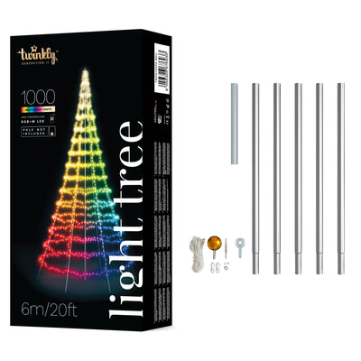 Twinkly Light Tree App-control Pole Christmas Tree 1000 RGB+W 19.7-Ft, Gray Pole